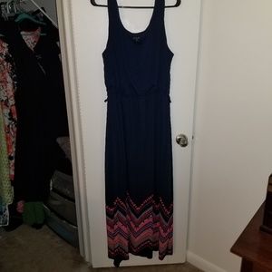 Navy Maxi Dress w Coral & White Chevron